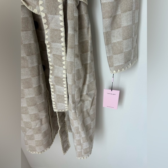 Avec les Filles Wool Blend Beige Checkered Coat - Picture 5 of 6